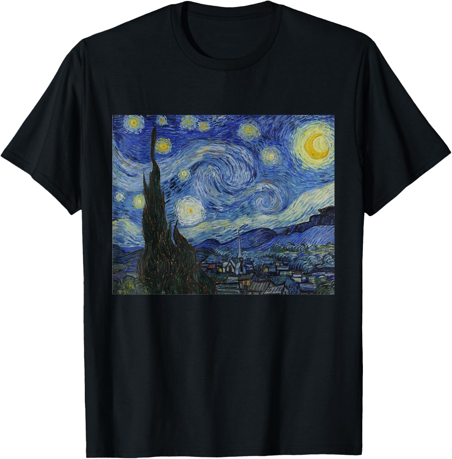Starry Night by Vincent van Gogh | Famous Painting T-Shirt - T-Shirt | Black