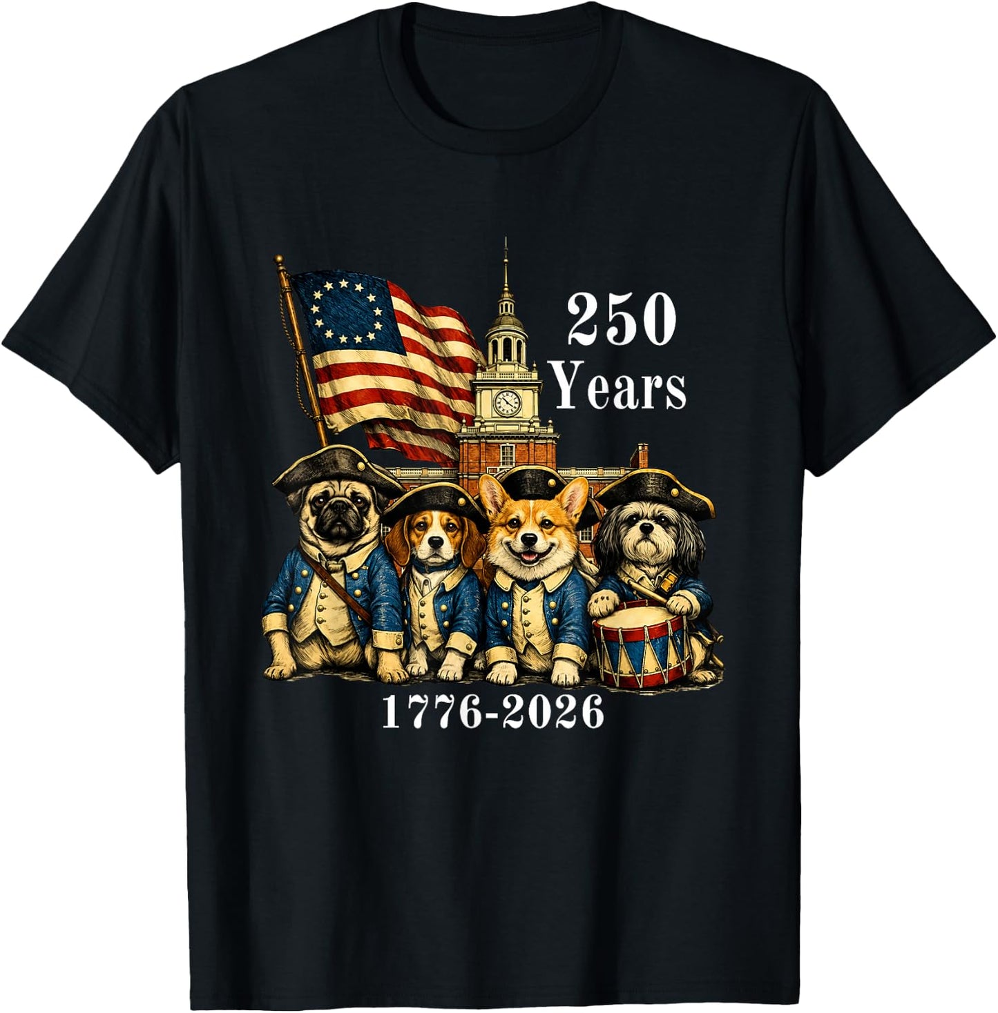 250 Years Patriotic Dogs 1776-2026 America Anniversary T-Shirt - T-Shirt | Black