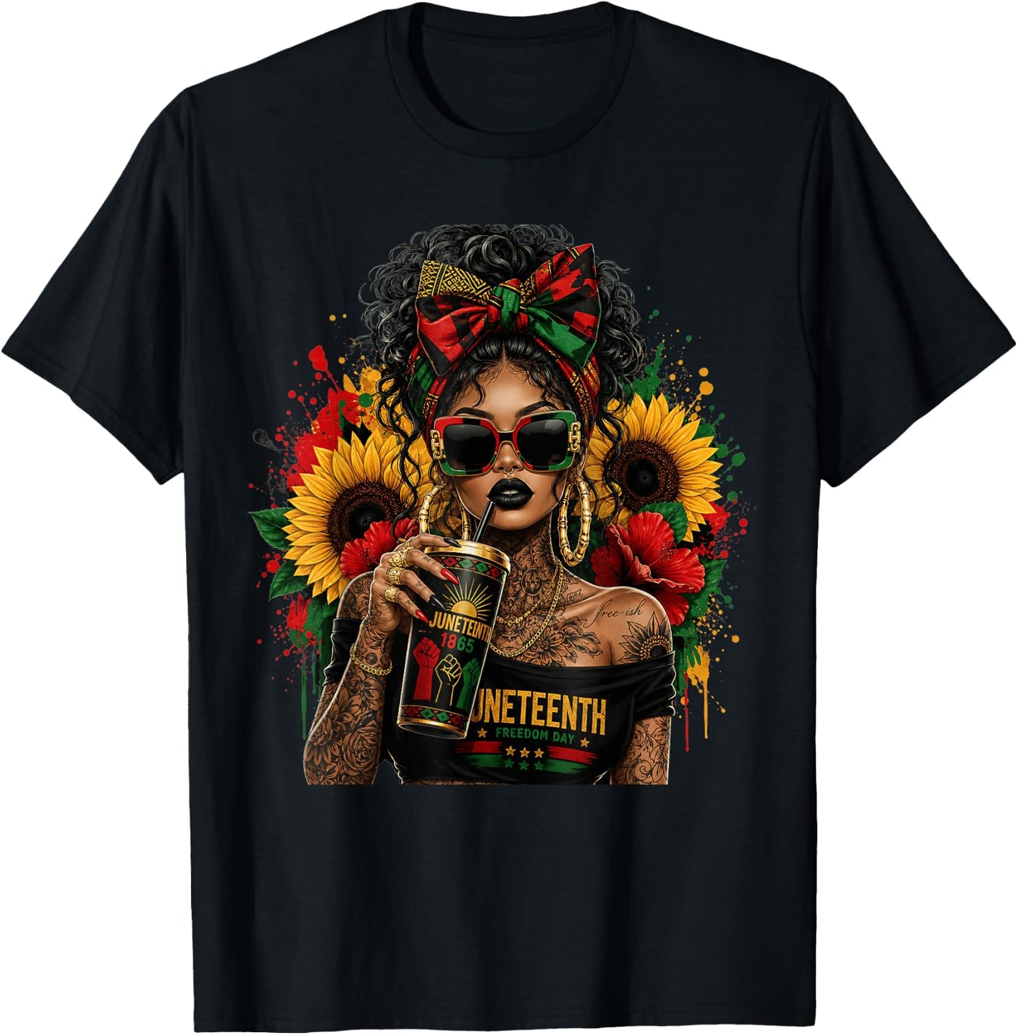 African American Juneteenth Pride Afro Women T-Shirt - T-Shirt | Black