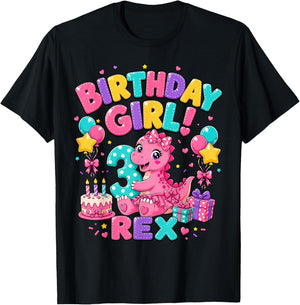 Rawr I'm 3 Three Rex Pink Dinosaur 3rd Birthday Girl Party T-Shirt - T-Shirt | Black