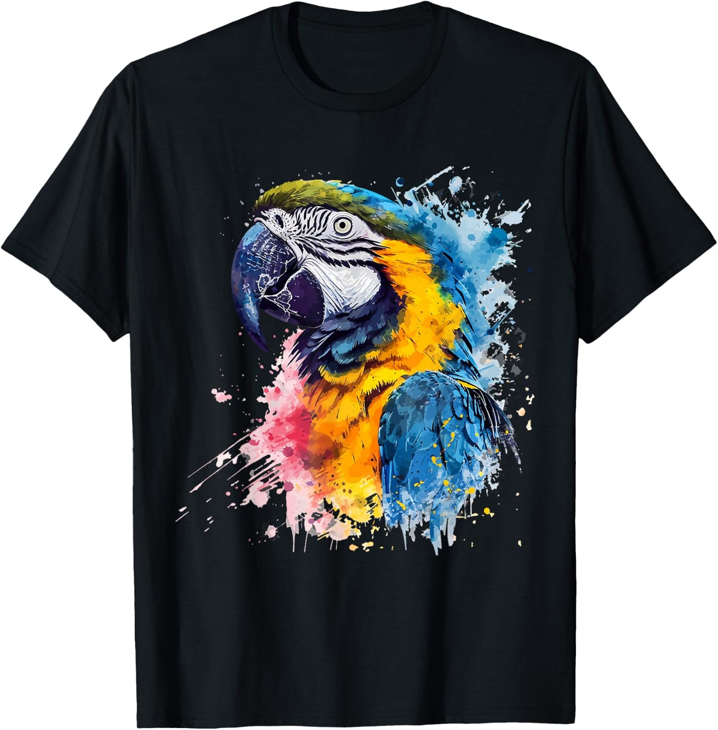Colorful Parrot Watercolor T-Shirt - T-Shirt | Black