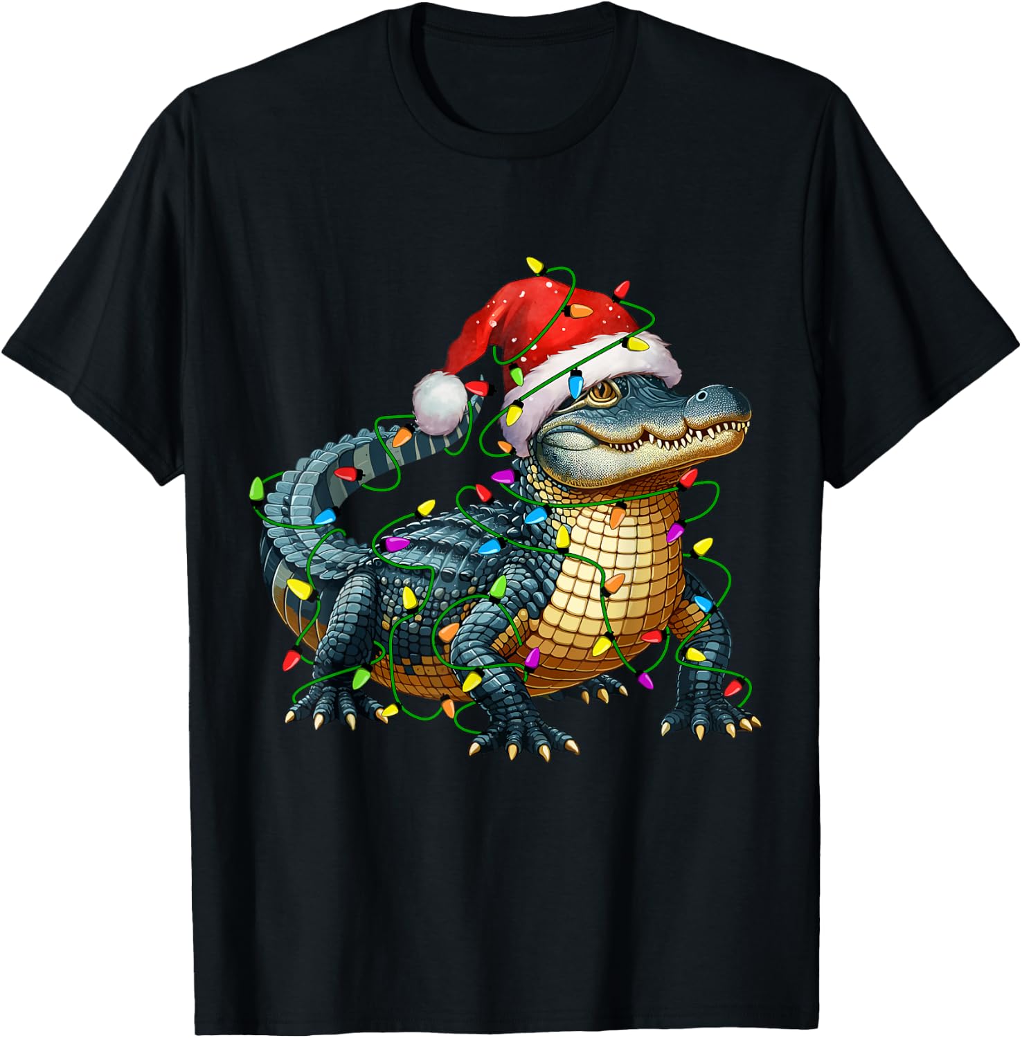 Alligator Santa Christmas Tree Lighting Xmas Funny T-Shirt - T-Shirt | Black