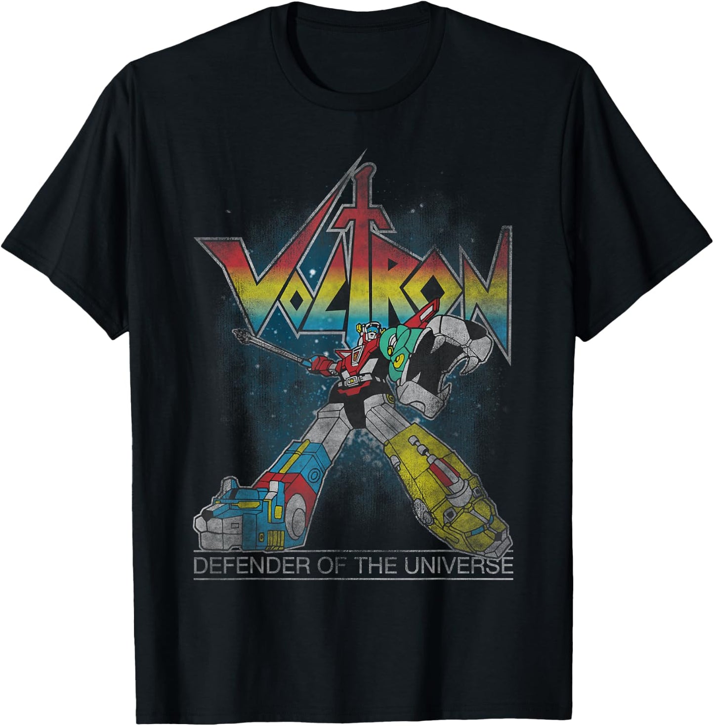 Voltron Retro Defender Rainbow Graphic T-Shirt - T-Shirt | Black