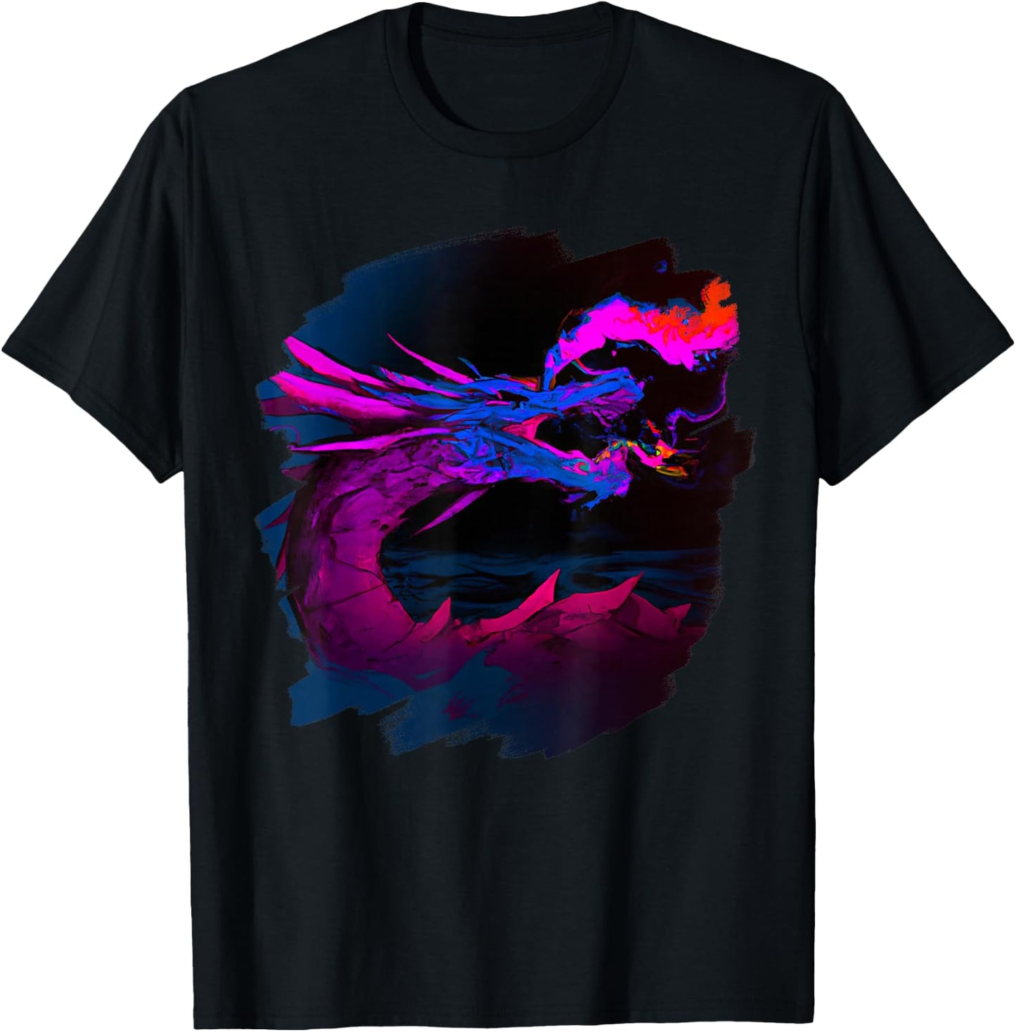 Cool Artistic Dragon Breathing Magic Fire Mythical Dragons T-Shirt - T-Shirt | Black