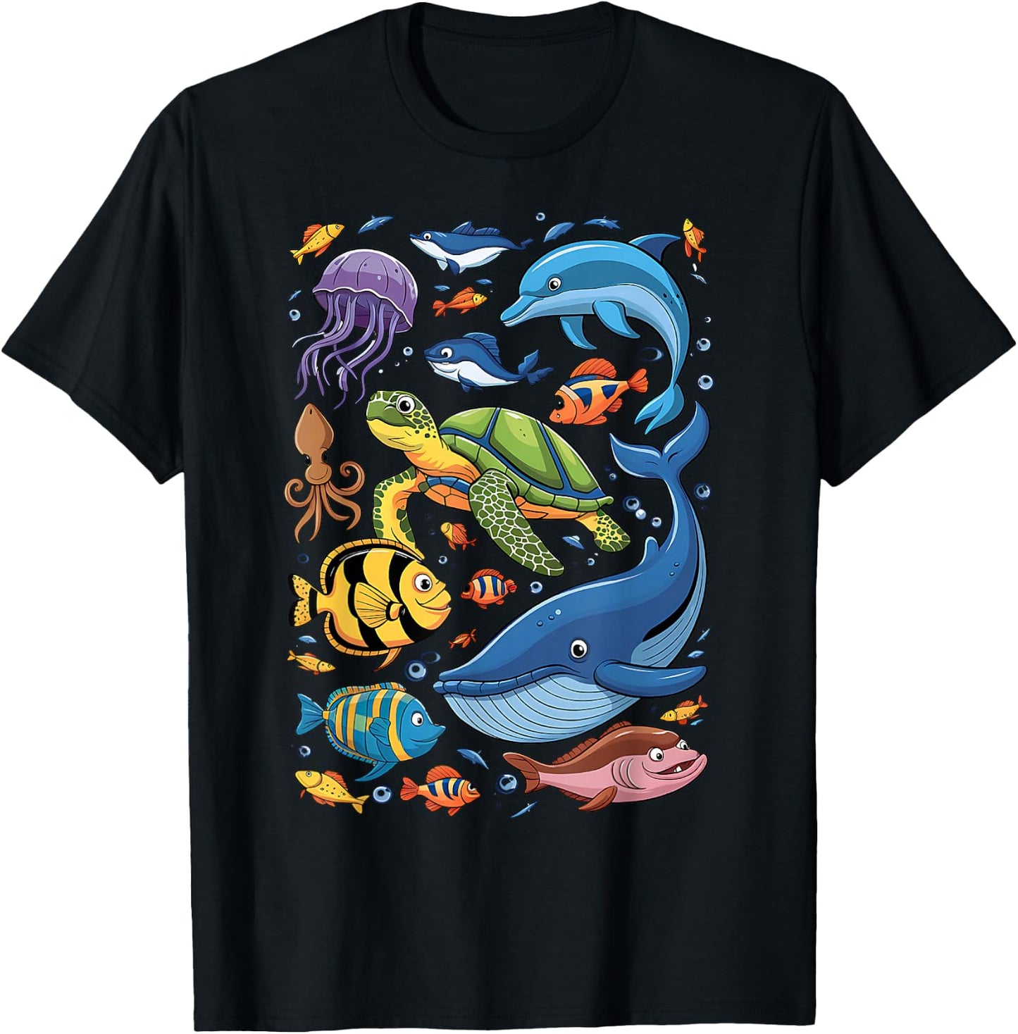 Sea Creature Animal Marine Ocean Life Turtle Whale Dolphin T-Shirt - T-Shirt | Black