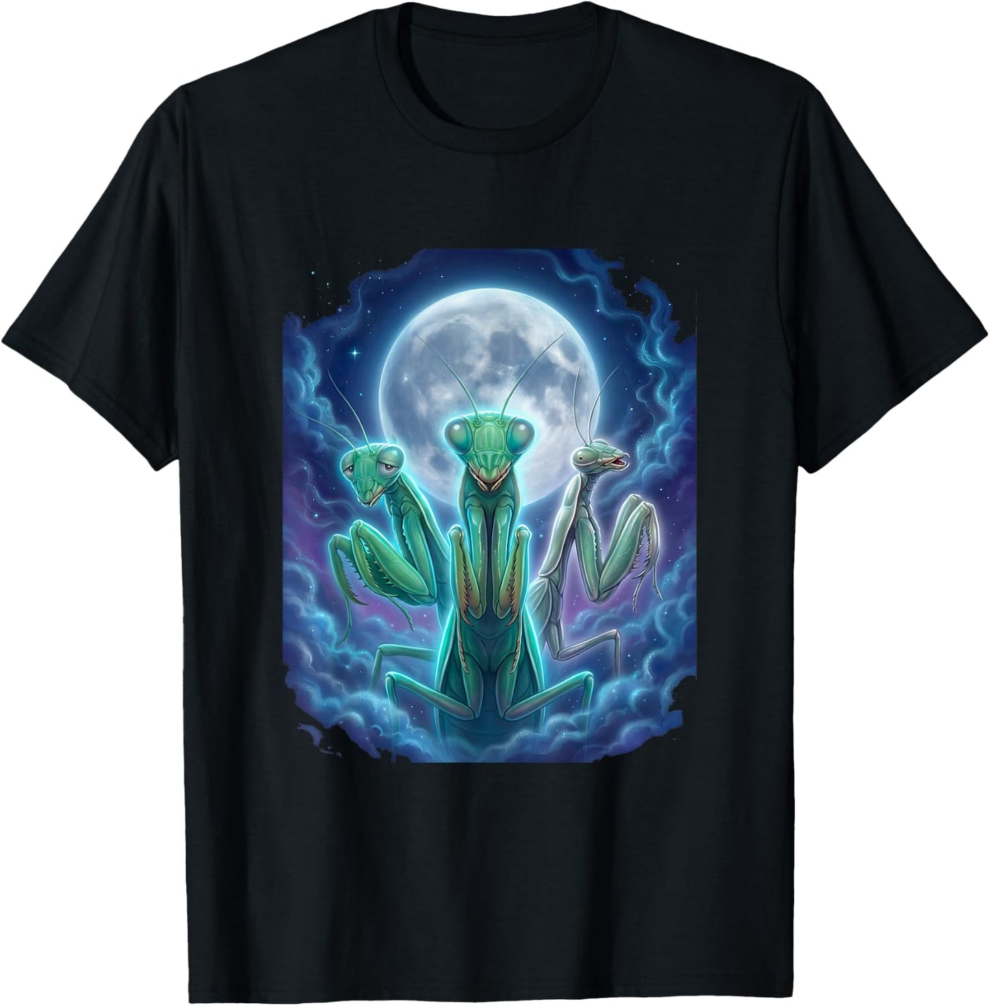Praying Mantis Moon Cosmic Dreamy Graphic T-Shirt - T-Shirt | Black