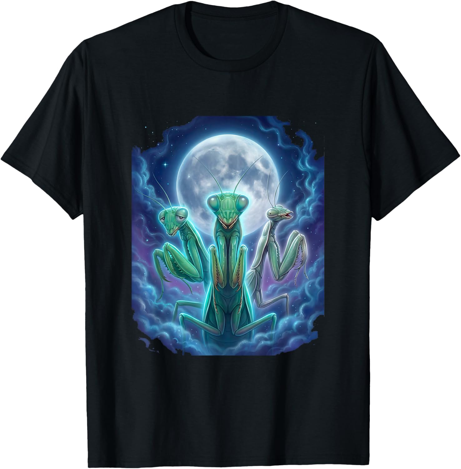 Praying Mantis Moon Cosmic Dreamy Graphic T-Shirt - T-Shirt | Black
