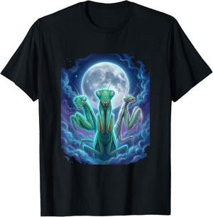 Praying Mantis Moon Cosmic Dreamy Graphic T-Shirt - T-Shirt | Black