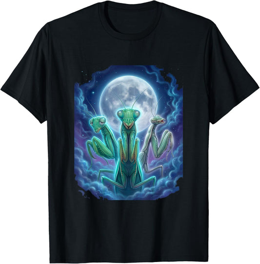 Praying Mantis Moon Cosmic Dreamy Graphic T-Shirt - T-Shirt | Black