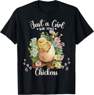 Just a Girl who loves Chickens Cute Baby Chick Hatching T-Shirt - T-Shirt | Black