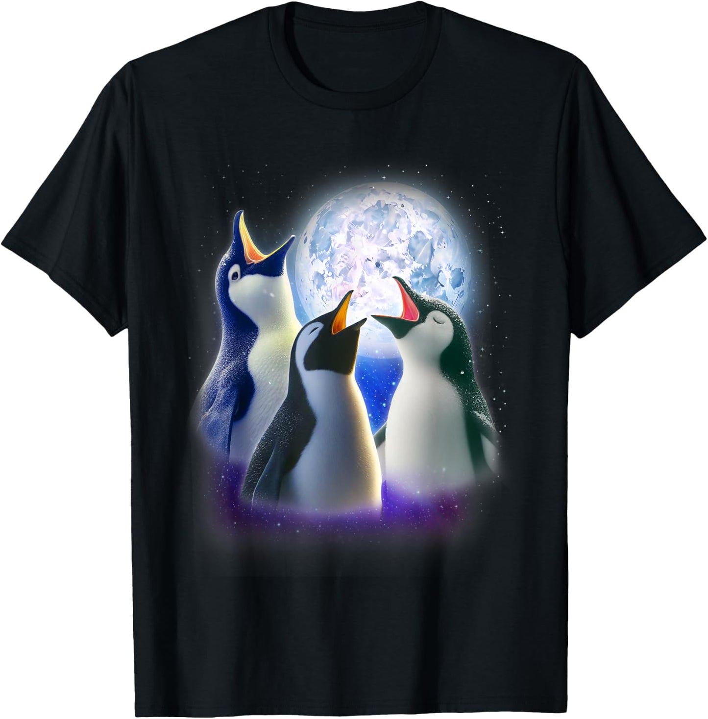 3 Penguins Howling At The Moon Funny Penguin Animal Lover T-Shirt - T-Shirt | Black