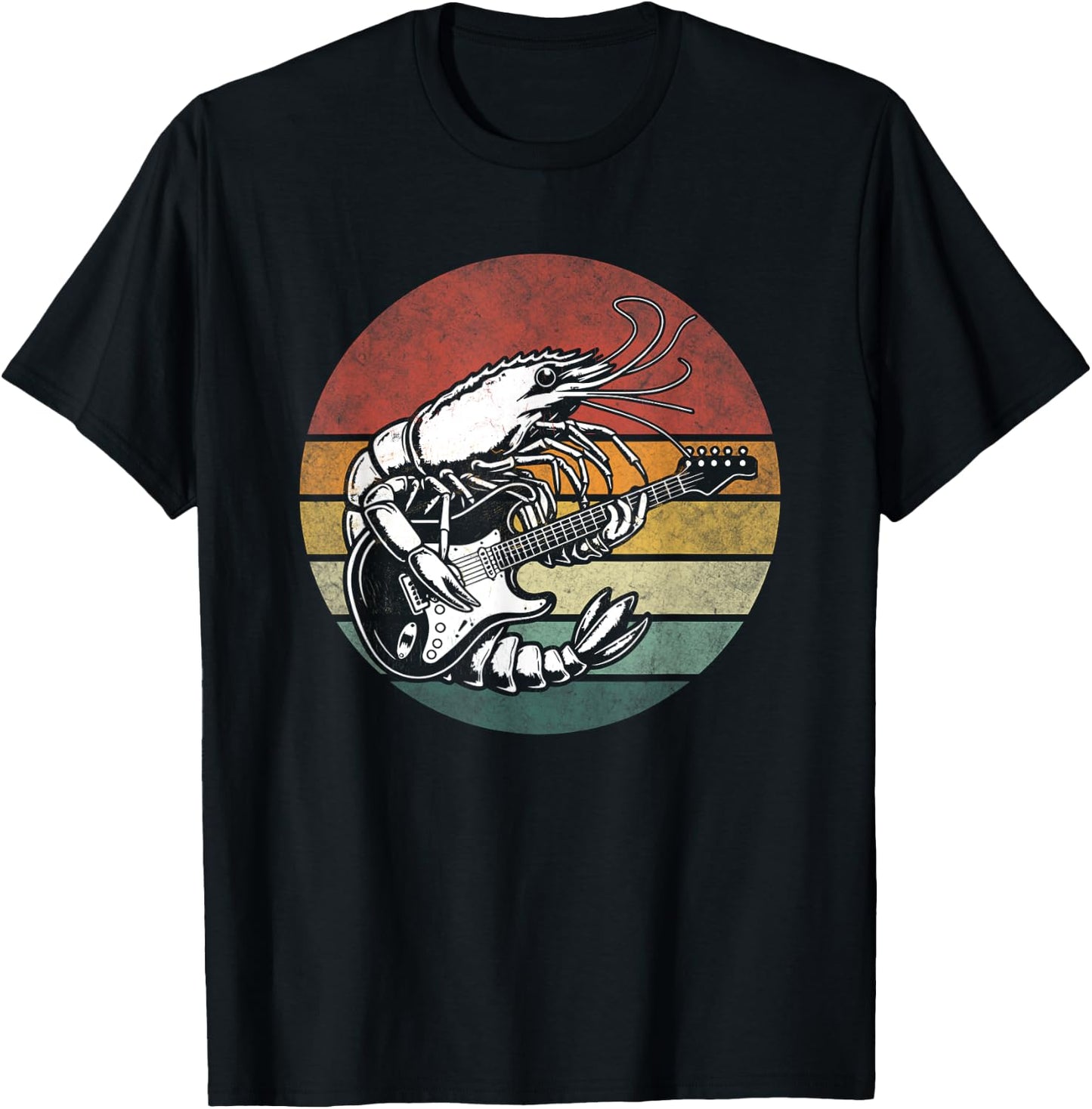 Vintage Shrimp Playing Guitar Funny Retro Shrimp Rock Music T-Shirt - T-Shirt | Black