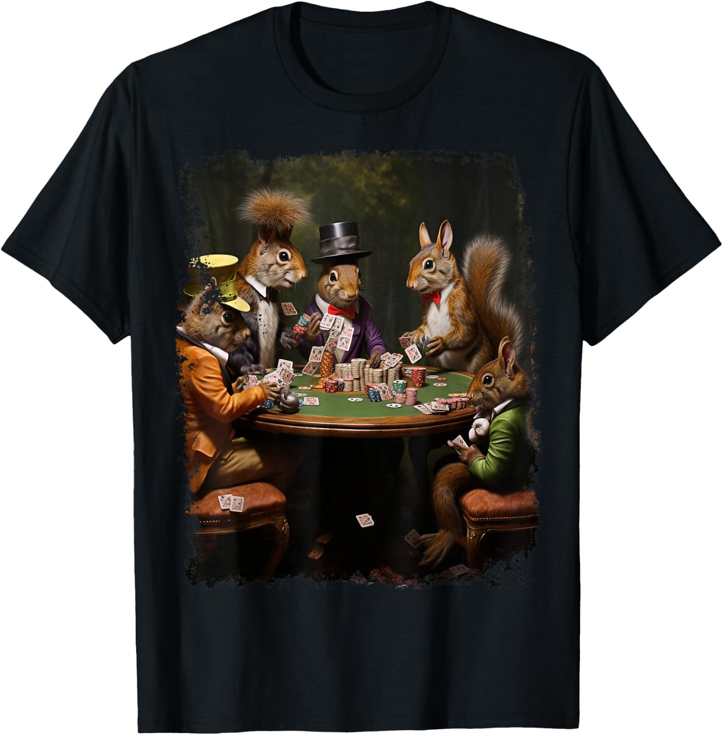 Playing Card Pop Art Gambling Squirrel Playing Poker Cards T-Shirt - T-Shirt | Black