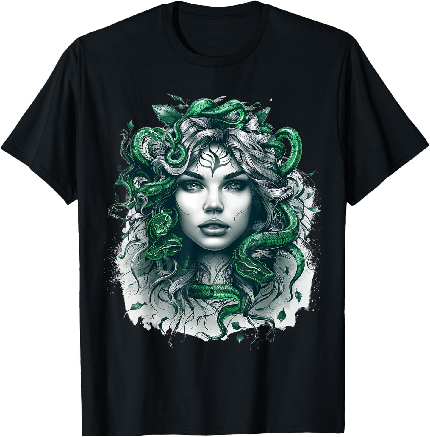 Ancient Greek Mythology Medusahead with Snake Hair Green T-Shirt - T-Shirt | Black