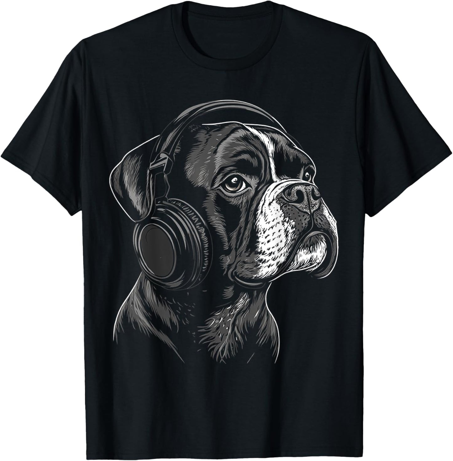 Boxer Chien Motif Animal Animalier Musique Casque Boxer T-Shirt - T-Shirt | Black