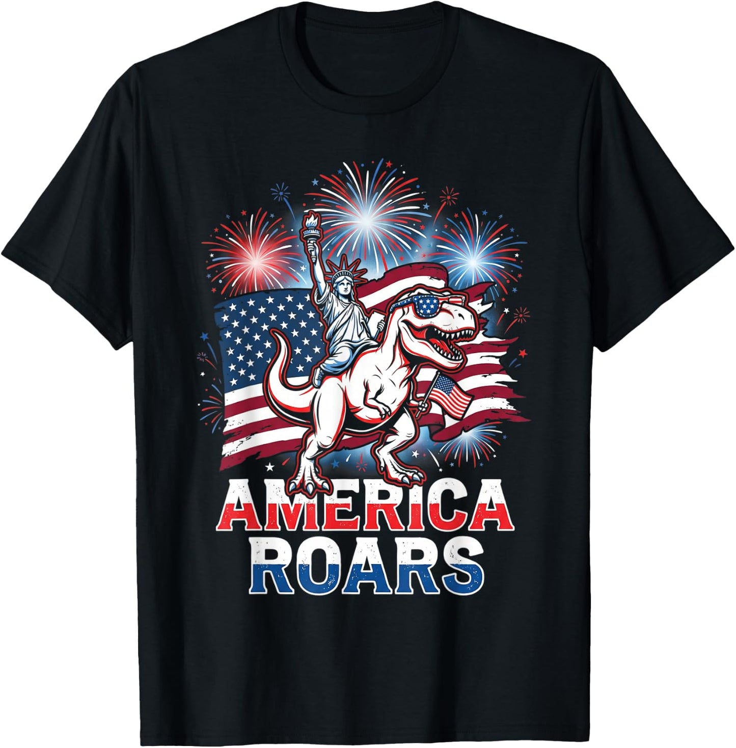 Statue of Liberty American Dinosaur Funny 4th of July Boys T-Shirt - T-Shirt | Black