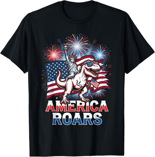 Statue of Liberty American Dinosaur Funny 4th of July Boys T-Shirt - T-Shirt | Black