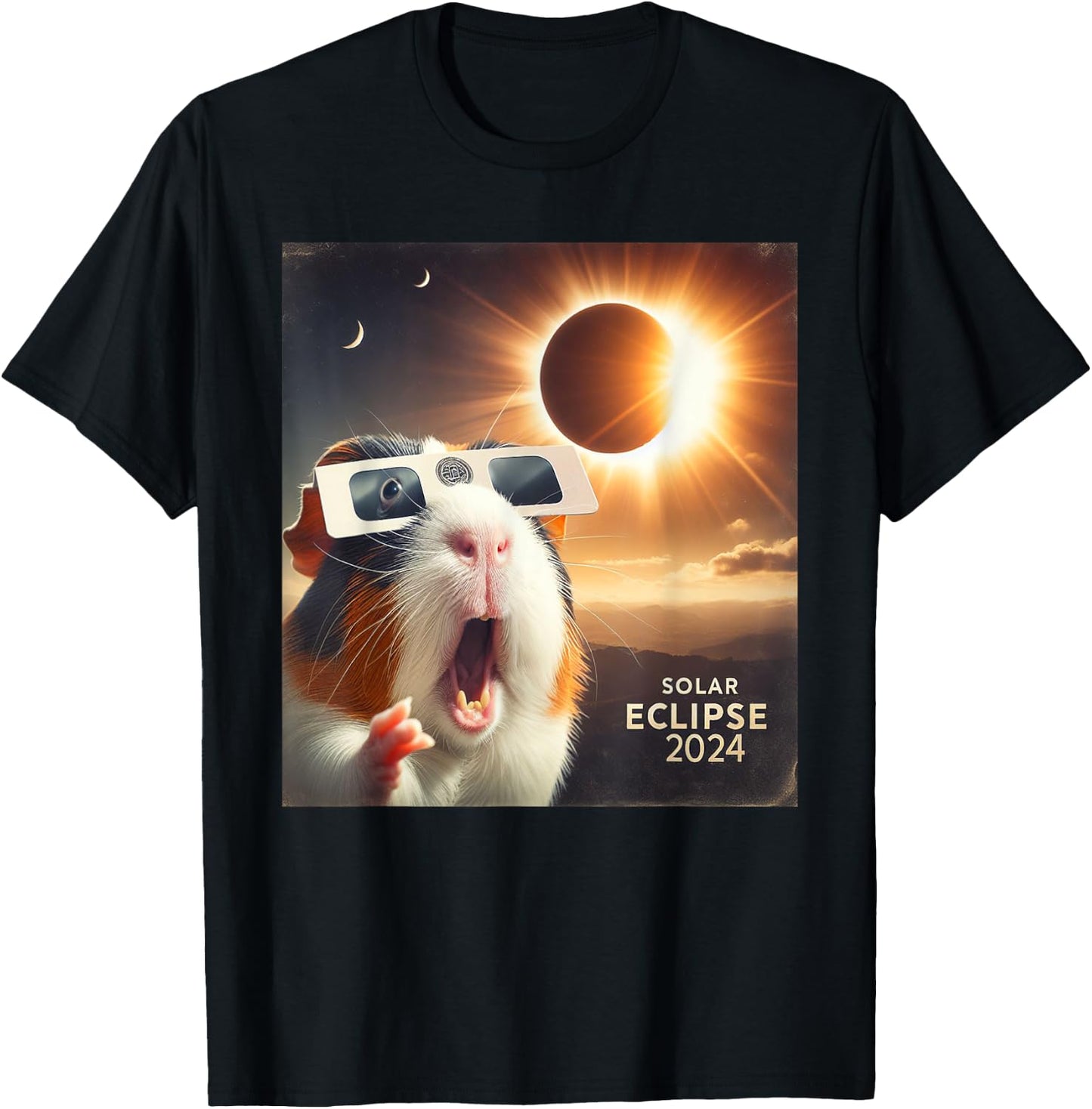 Funny Selfie Guinea Pig Kids Solar Eclipse T-Shirt - T-Shirt | Black