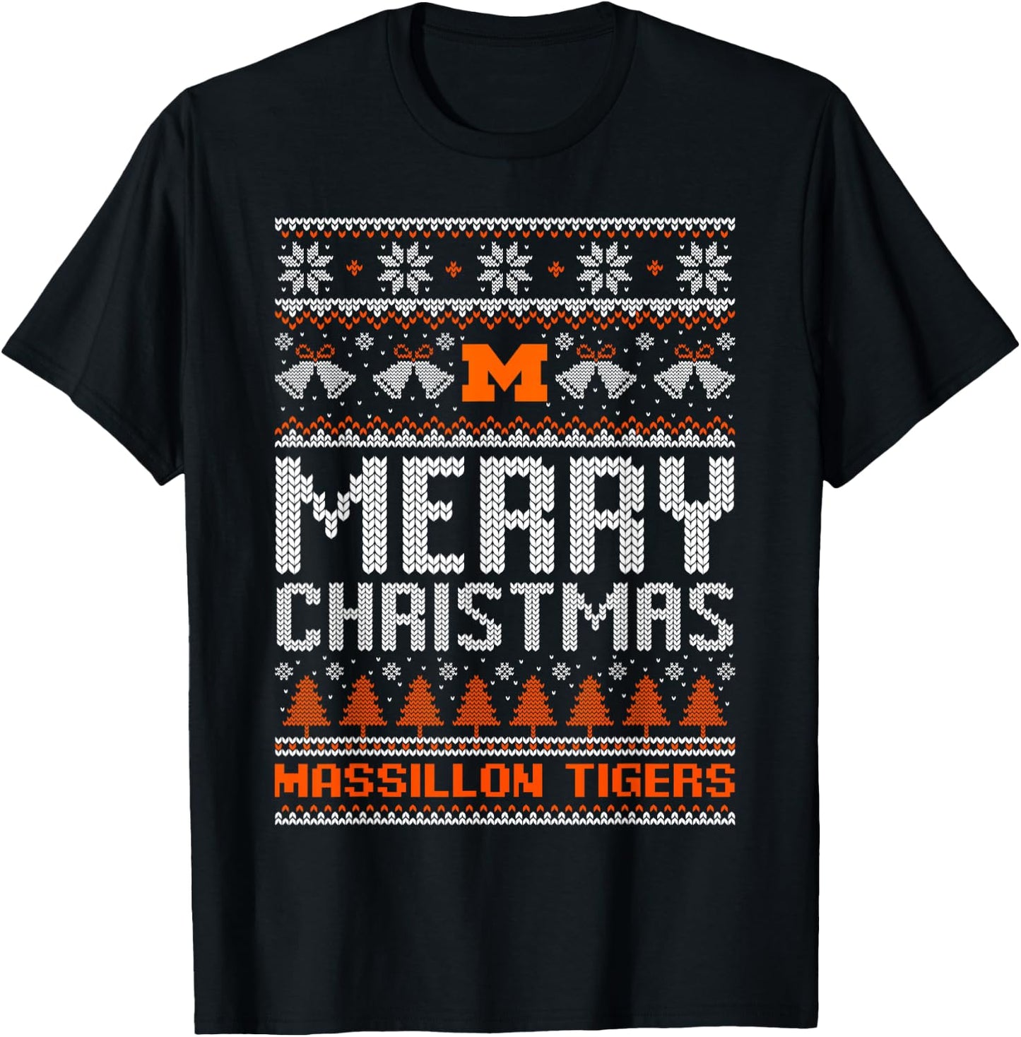 Massillon Tigers Logo Merry Christmas Ugly Sweater HS T-Shirt - T-Shirt | Black