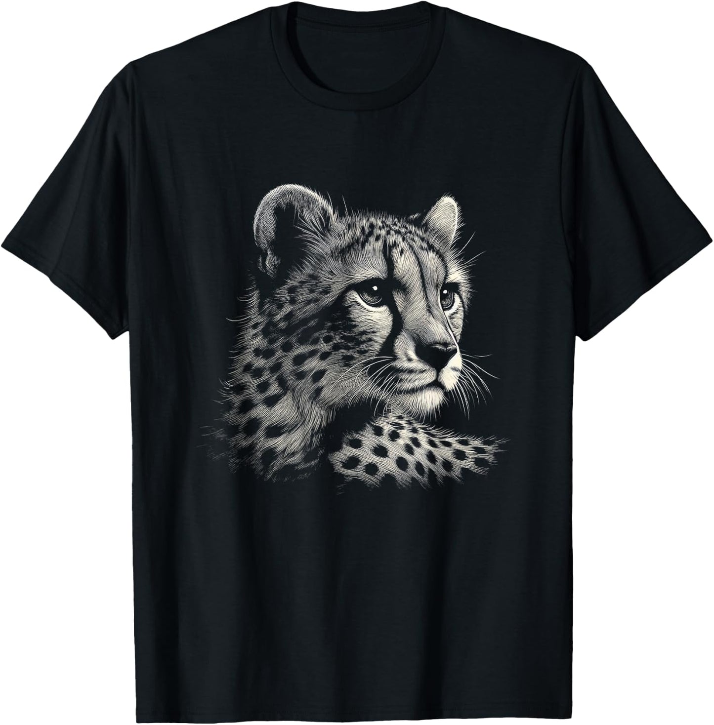 Leopard Cheetah Face Graphic Art Design T-Shirt - T-Shirt | Black