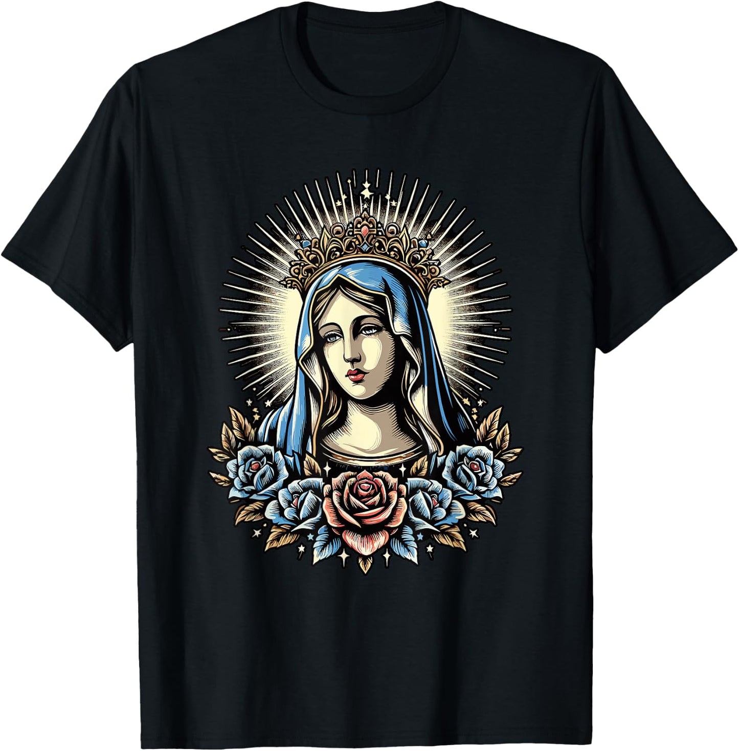 Virgin Mary Religious Art Spiritual Devotion T-Shirt - T-Shirt | Black