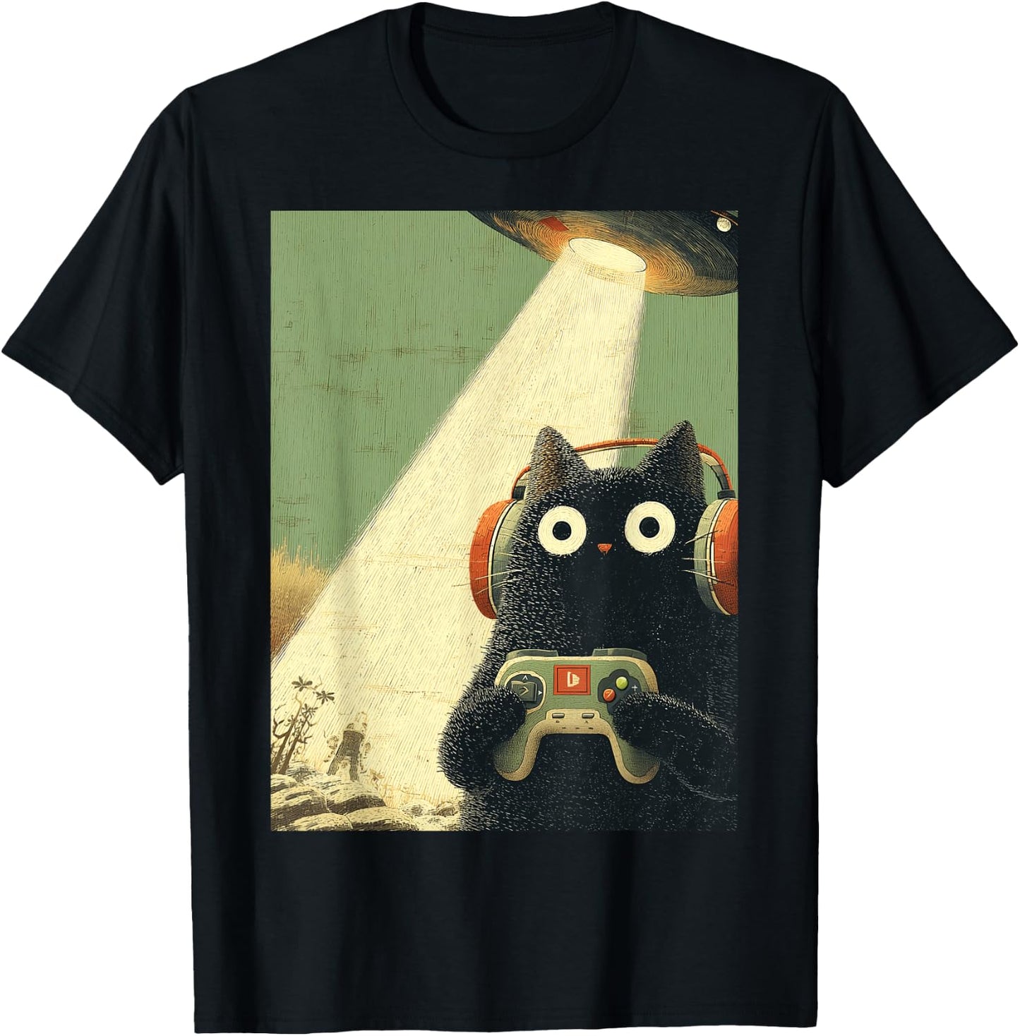 Japanische Zocker Katze Videospiele Entführung UFO Alien T-Shirt - T-Shirt | Black