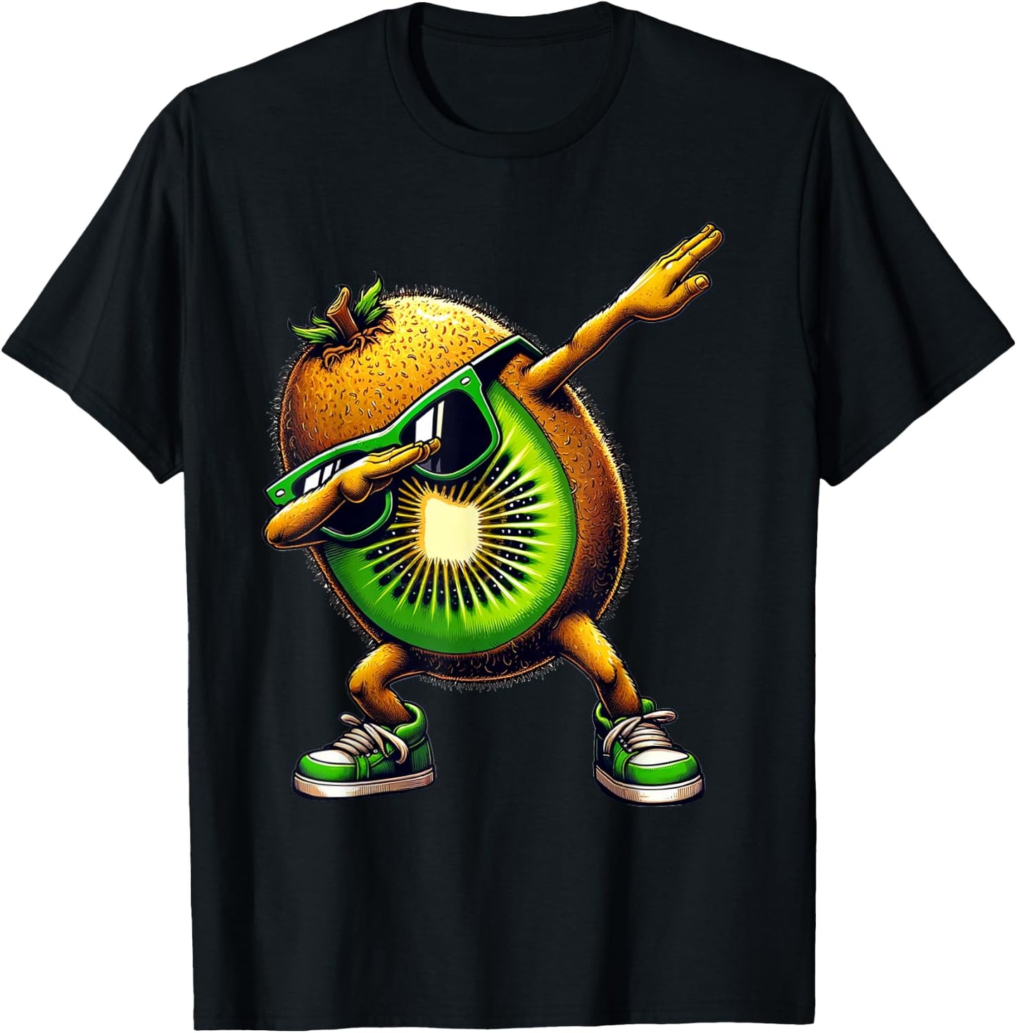 Dabbing Green Kiwi Funny Green Kiwi with Kiwi Motif , black T-Shirt - T-Shirt | Black
