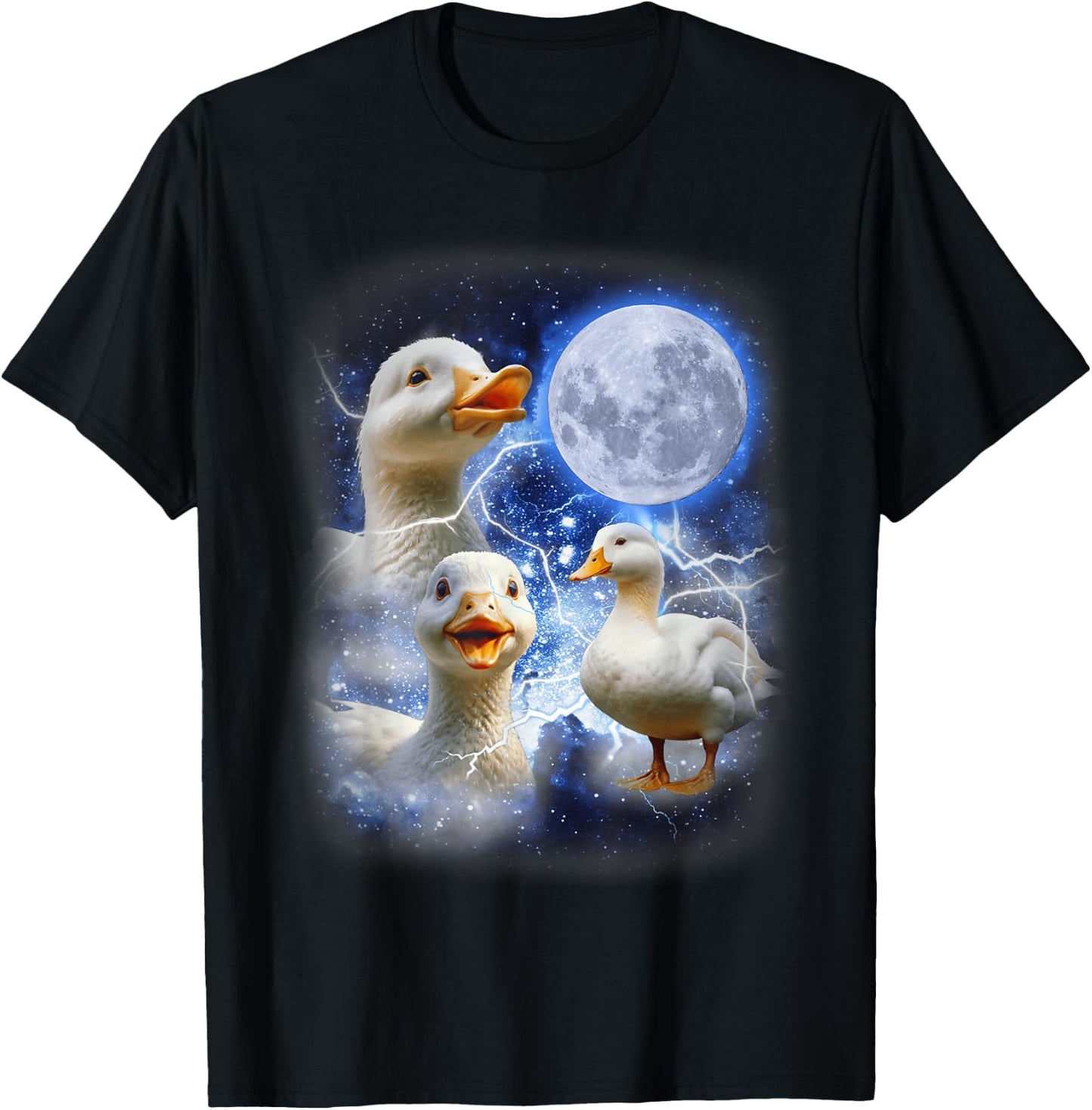3 Ducks Moon Howl Funny Weird Cursed Pekin Duck Lover T-Shirt - T-Shirt | Black