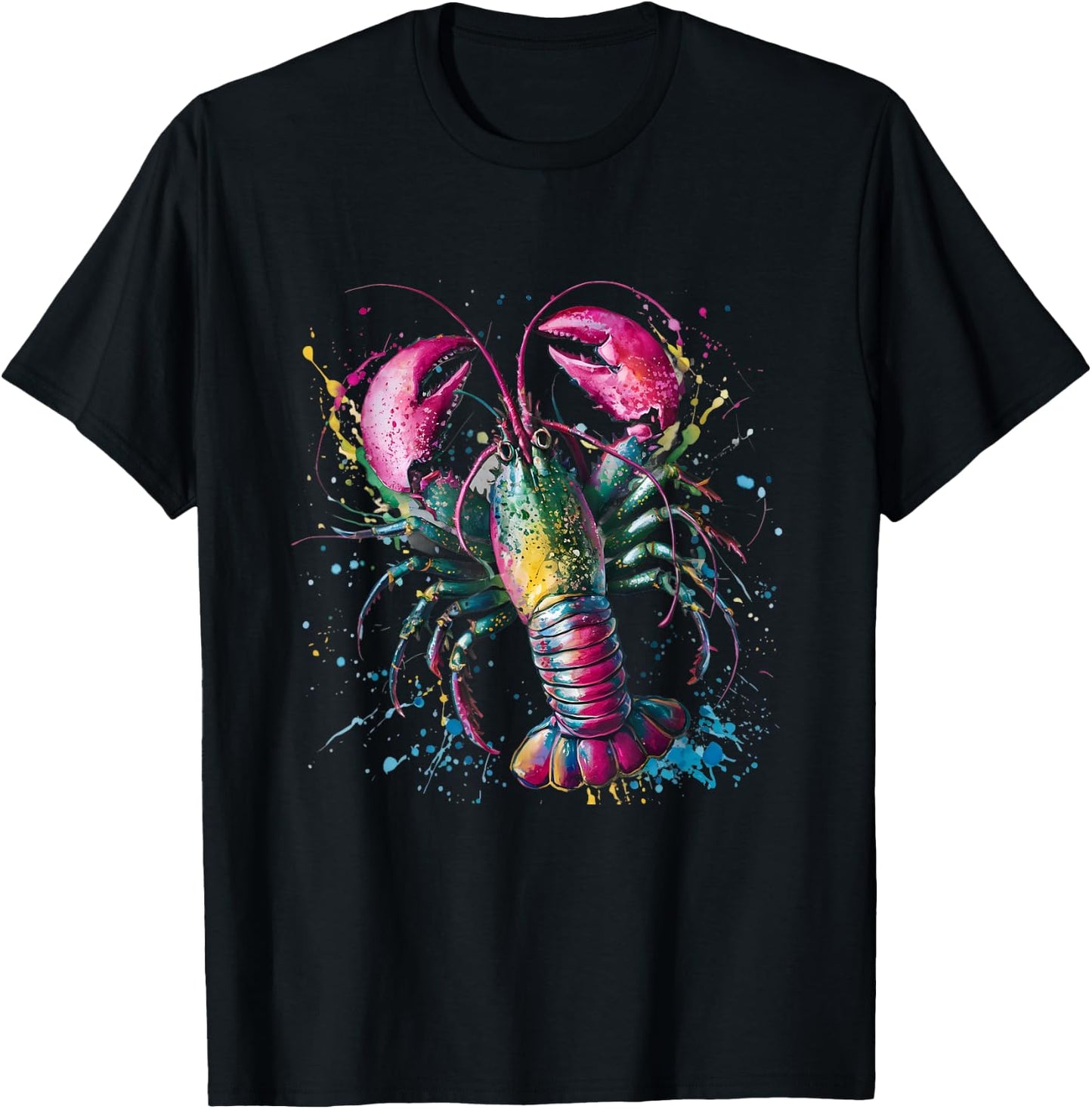 Lobster Men Woman Colorful Watercolor Lobster T-Shirt - T-Shirt | Black