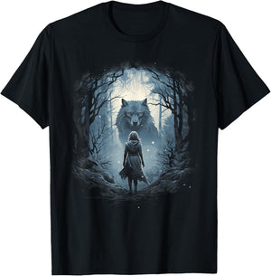 Wolf and woman Fantasy artwork Mythology Wolf pack T-Shirt - T-Shirt | Black