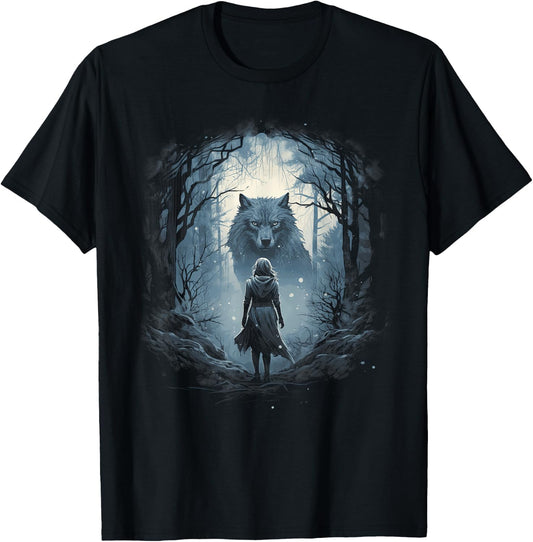 Wolf and woman Fantasy artwork Mythology Wolf pack T-Shirt - T-Shirt | Black