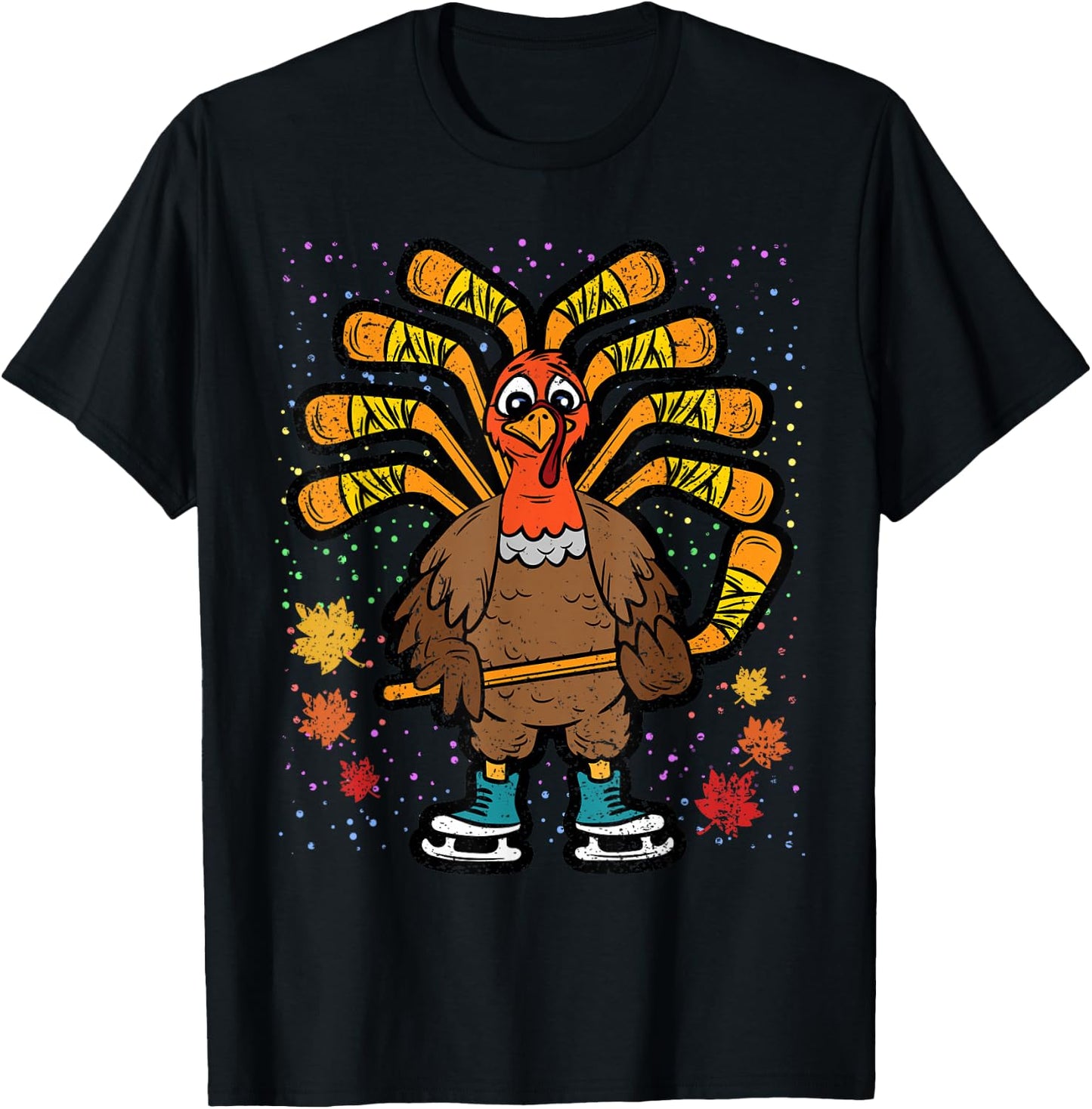 Turkey Hockey Player Thanksgiving Day Fall Autumn Men Boys T-Shirt - T-Shirt | Black