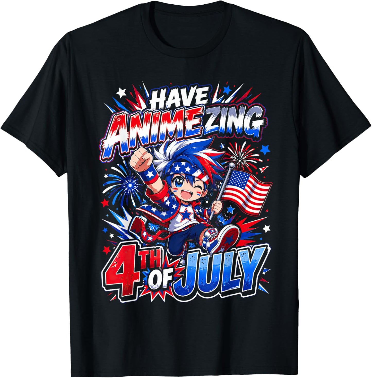 Animezing 4th of July Patriotic Anime Fan USA T-Shirt - T-Shirt | Black