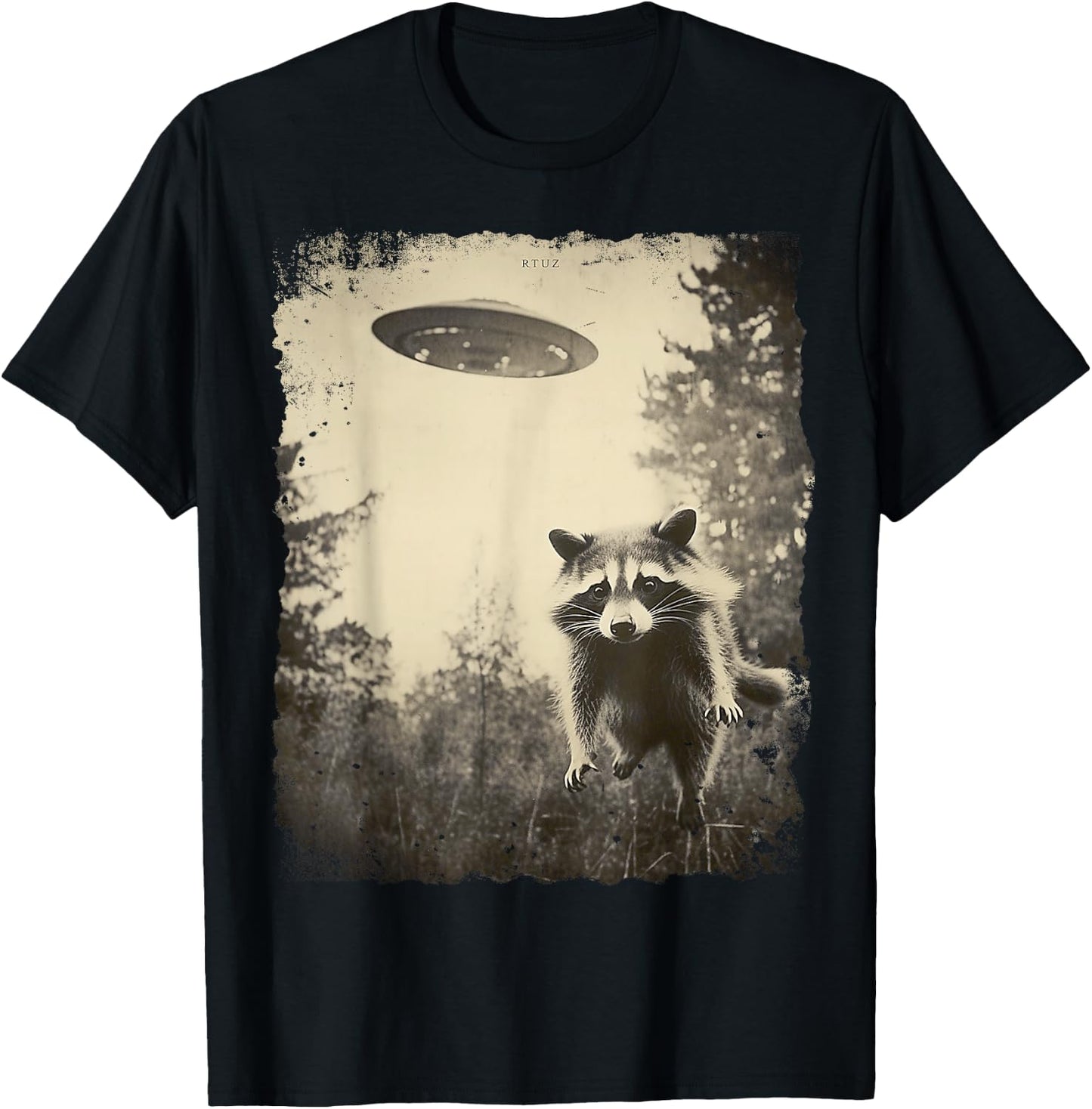 Vintage Hipster Retro Raccoon Streetwear Alien UFO Waschbär T-Shirt - T-Shirt | Black