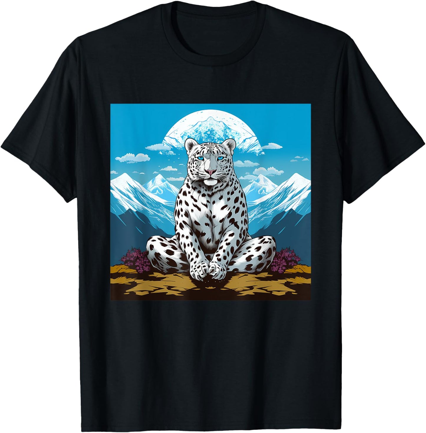 Snow Leopard Meditation Yoga T-Shirt - T-Shirt | Black