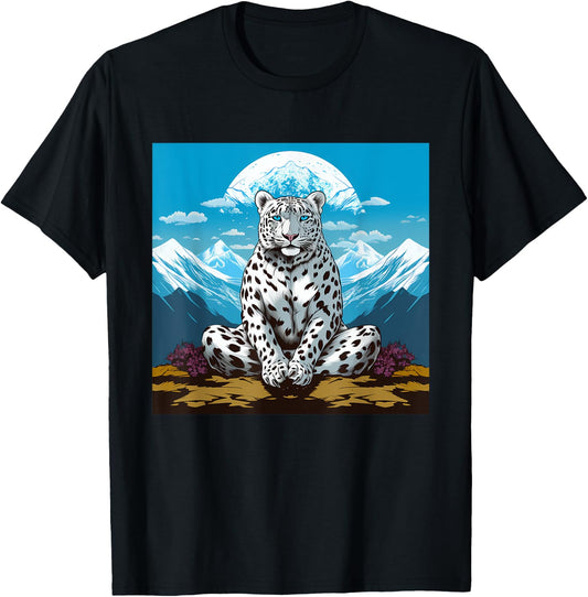 Snow Leopard Meditation Yoga T-Shirt - T-Shirt | Black