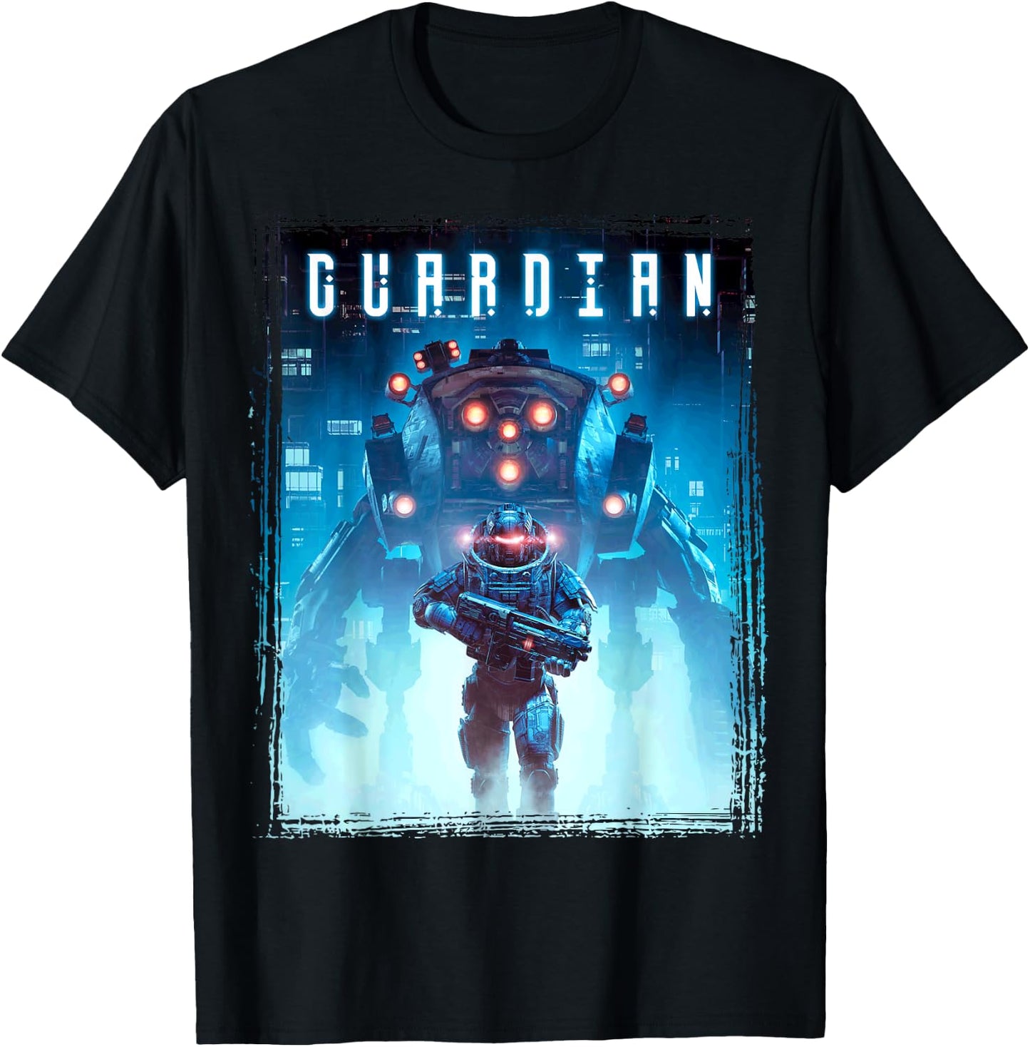 Science Fiction Cyberpunk Mech Guardian Robot Soldat Gamer T-Shirt - T-Shirt | Black