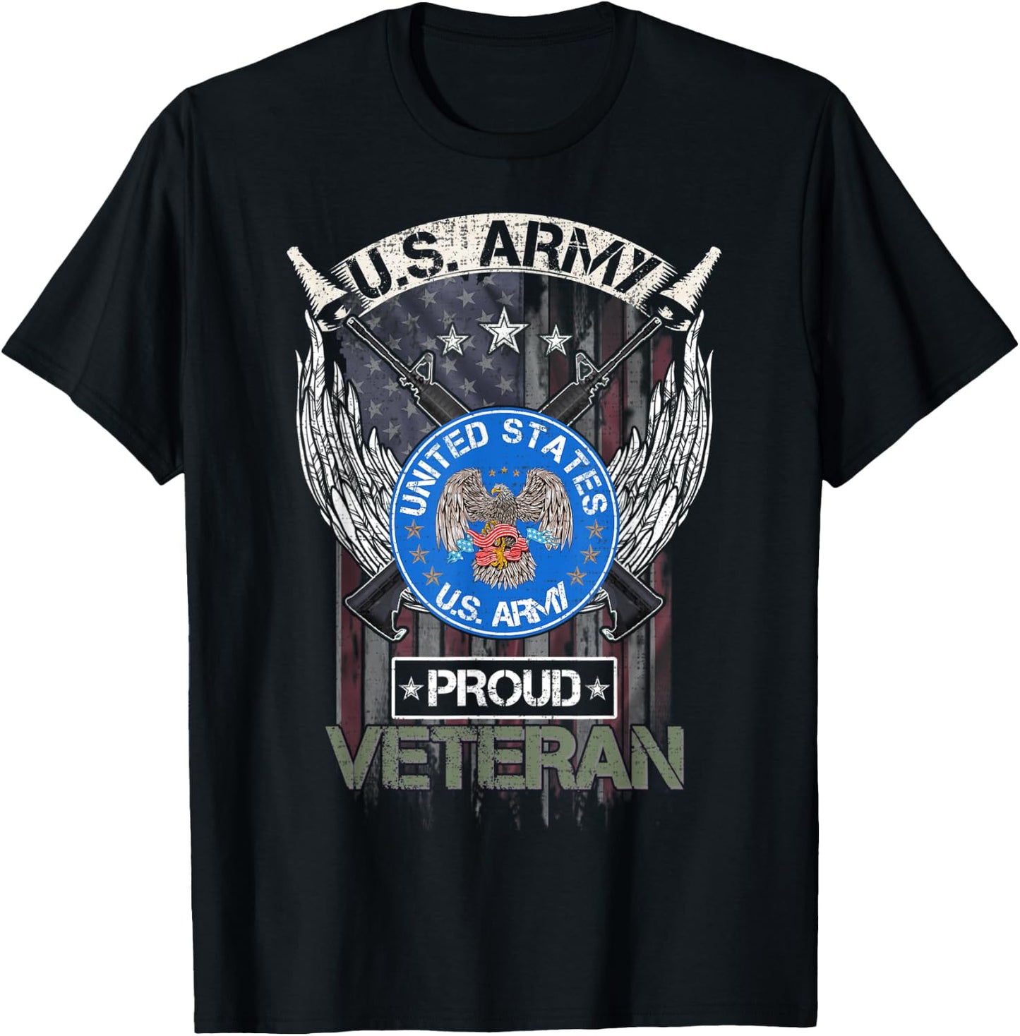 Vintage USA American Flag US Army Proud Veteran Military Women Men T-Shirt - T-Shirt | Black