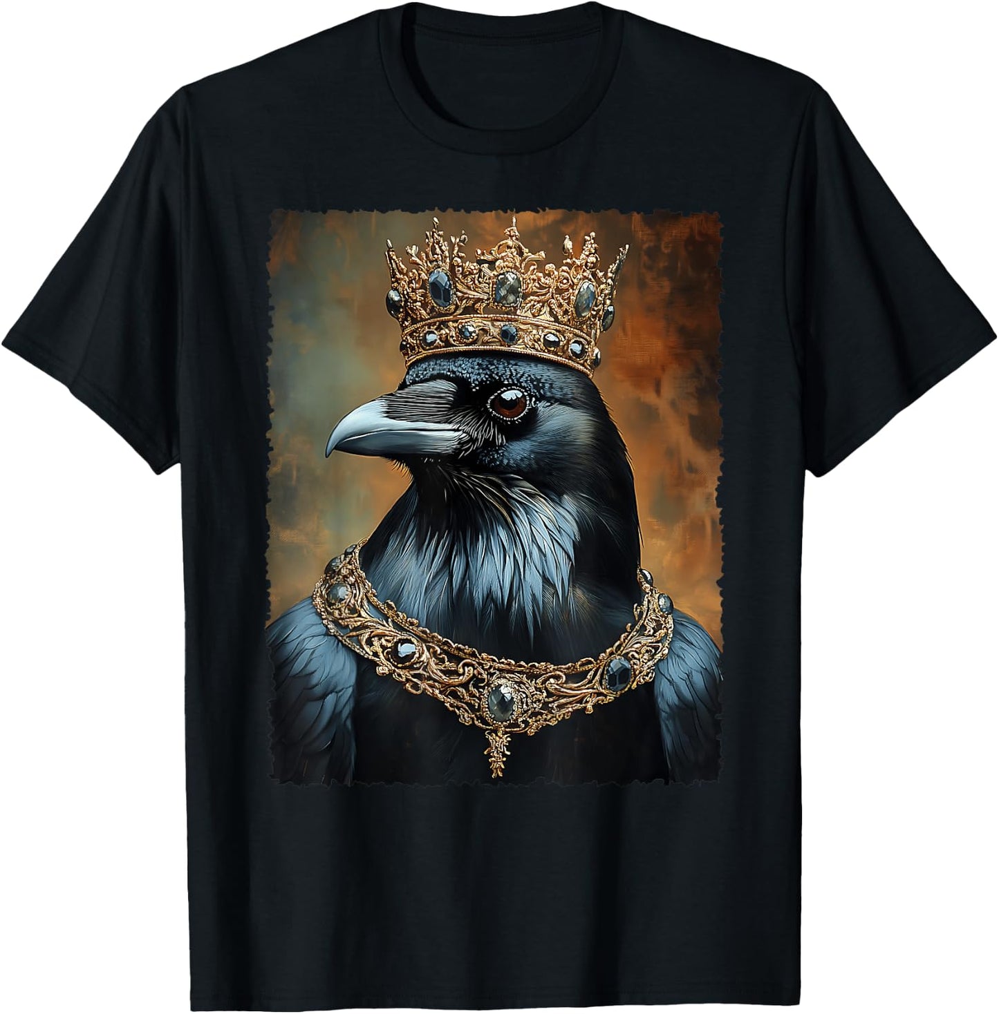 Vintage Black Crow Raven Bird Halloween King Crown Gothic T-Shirt - T-Shirt | Black
