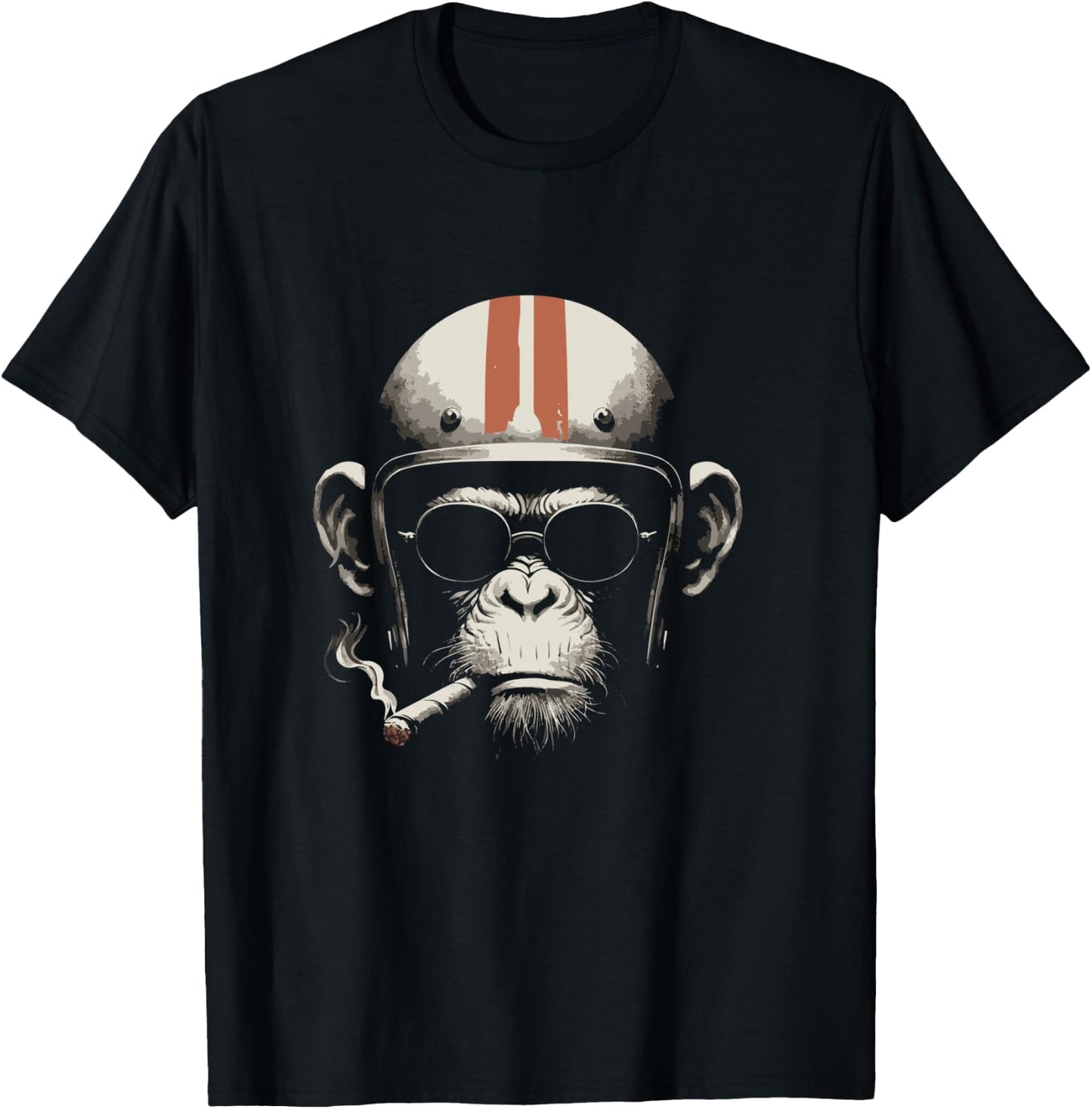 Cigar Smoking Monkey Retro Vintage Motorcycle Helmet T-Shirt - T-Shirt | Black