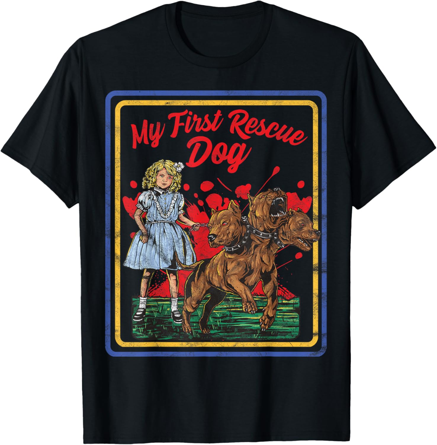 Vintage Child Game Horror Dark Humour My First Rescue Dog , black T-Shirt - T-Shirt | Black