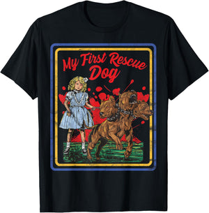 Vintage Child Game Horror Dark Humour My First Rescue Dog , black T-Shirt - T-Shirt | Black