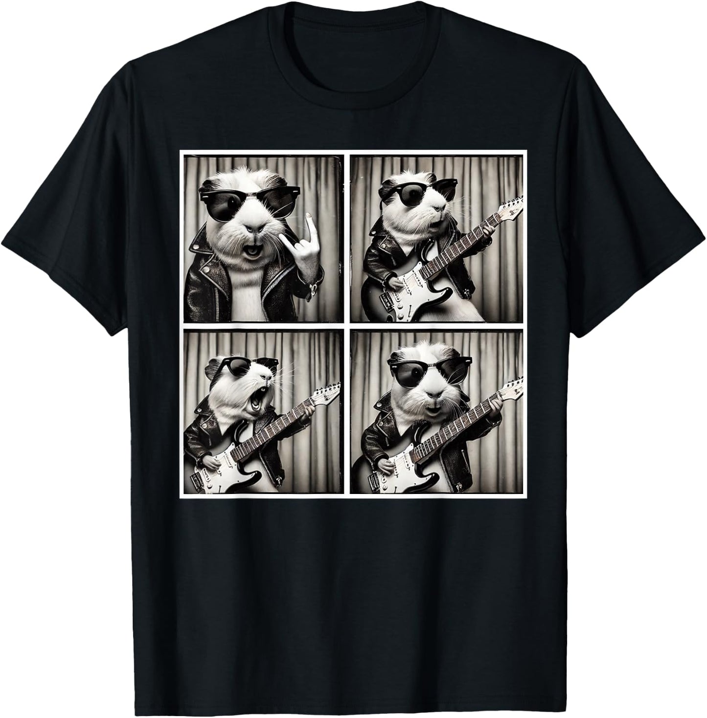 Guinea Pig Playing Electric Guitar Guinea Pig Photobooth T-Shirt - T-Shirt | Black