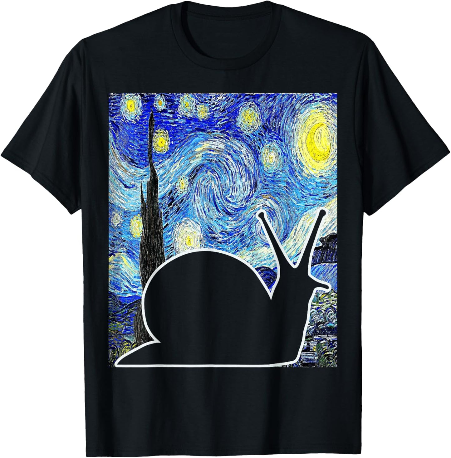 Malacologist Snail Van Gogh Famous Painting Starry Night Snail Lover Art - Women's -Kids Black Small Classic Fit Short Sleeve Cotton Blend T-Shirt - T-Shirt | Black