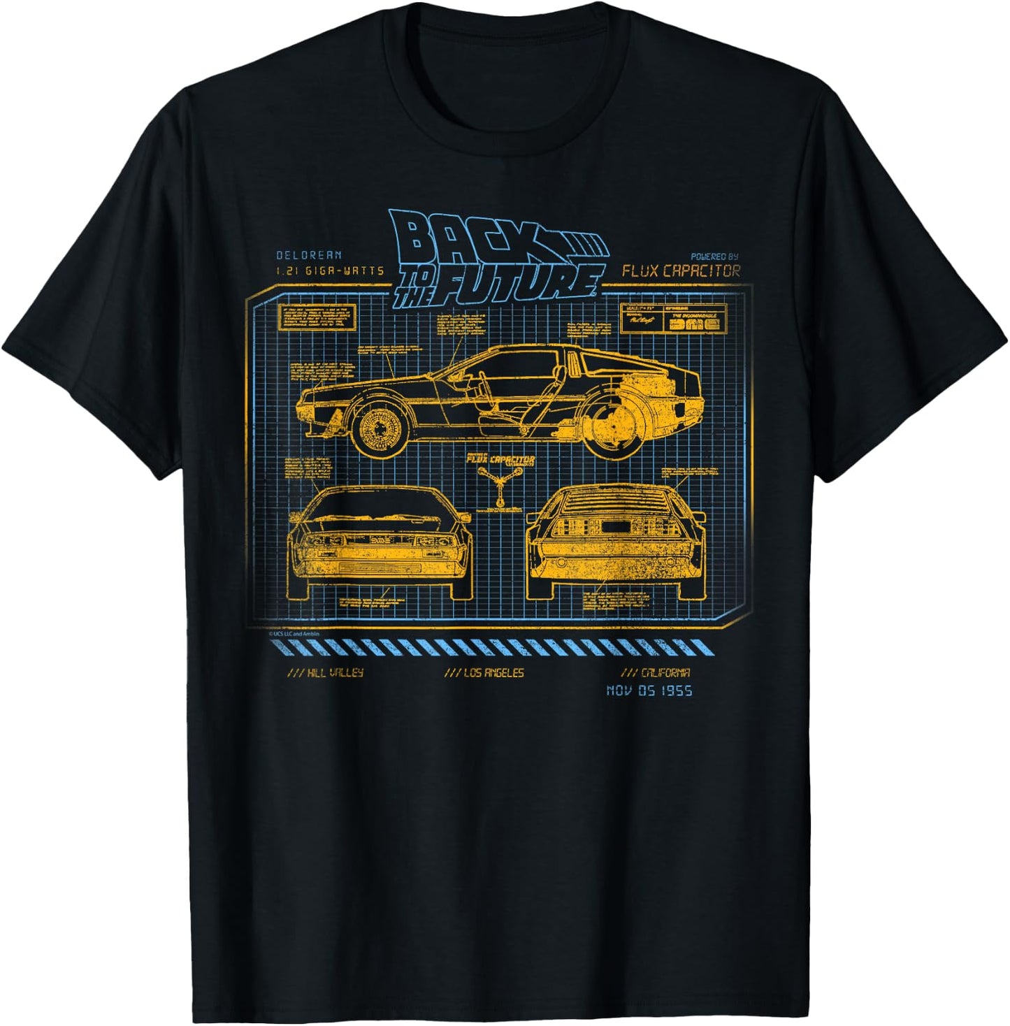 Back to The Future 35th Anniversary Delorean Schematics T-Shirt - T-Shirt | Black