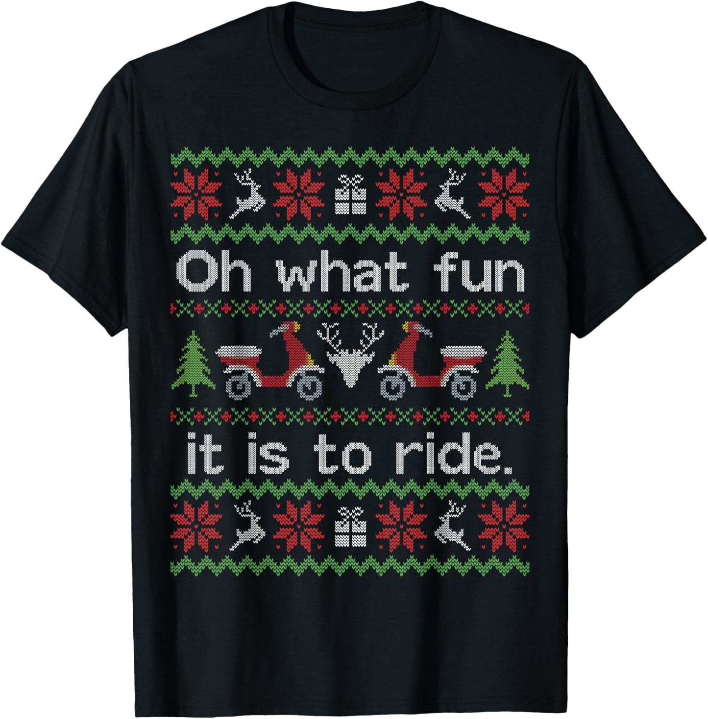 Funny Ugly Sweater Christmas Moped Scooter Shirt T-Shirt - T-Shirt | Black