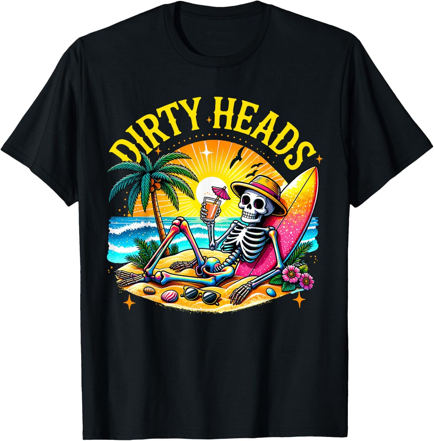 Dirty Heads Skeleton Beach Summer Vacation T-Shirt - T-Shirt | Black
