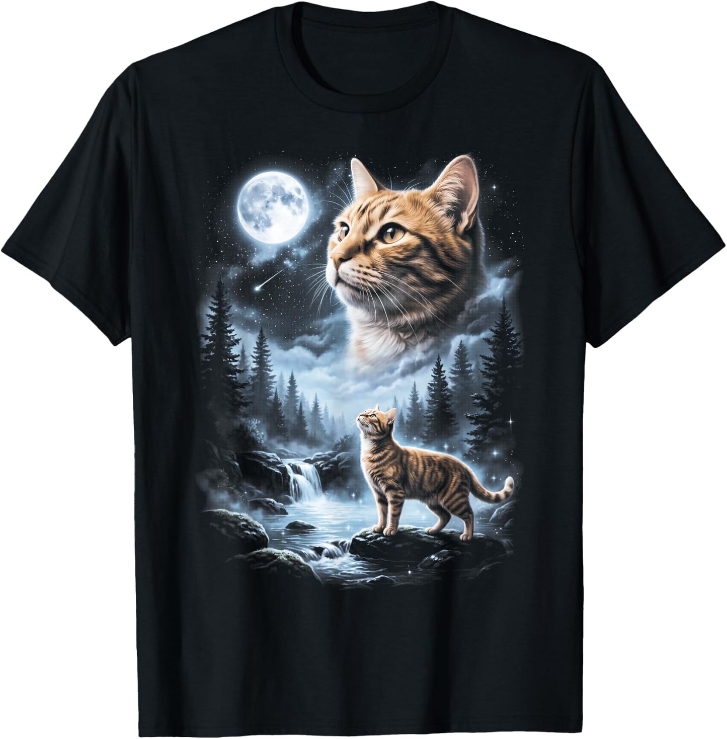 Orange Tabby Cat Howling at Moon 90's Retro T-Shirt - T-Shirt | Black