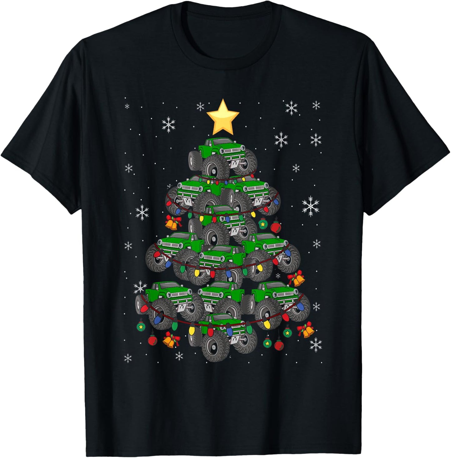 Monster Truck Christmas Tree Xmas Boys Toddler Kids T-Shirt - T-Shirt | Black