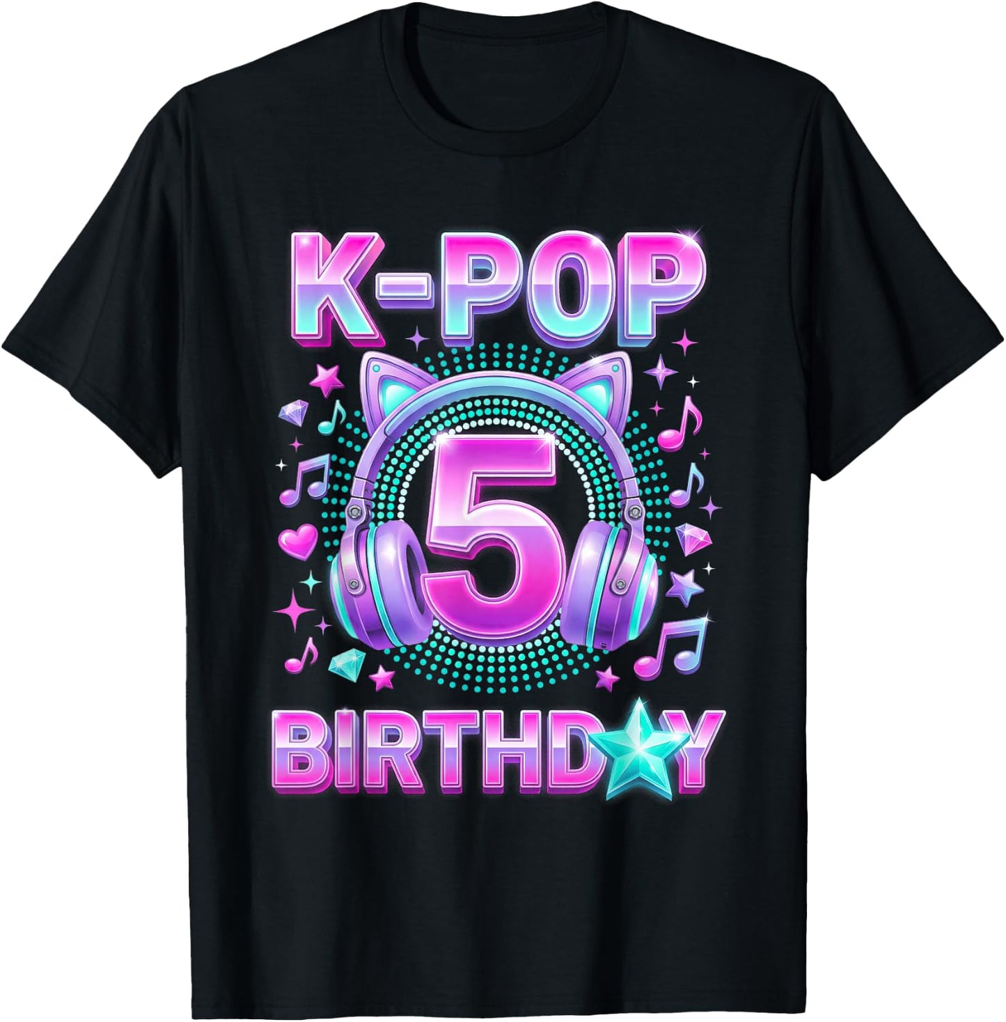 K-Pop 5. Geburtstag Mädchen 5 Jahre alt koreanische Musik T-Shirt - T-Shirt | Black